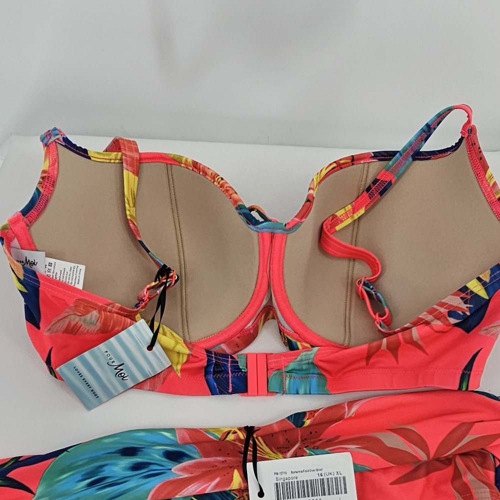 Tropical Print Bikini Set - Coral Pink and Blue - Picture 5 of 7
